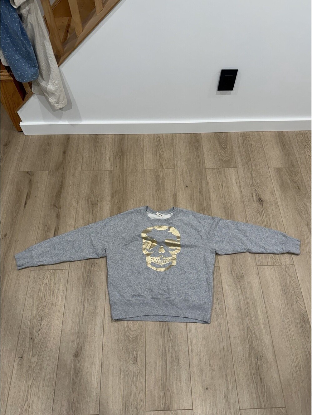 Zadig & Voltaire Upper Skull Sweatshirt Womens Medium Grey Gold Skull Graphic